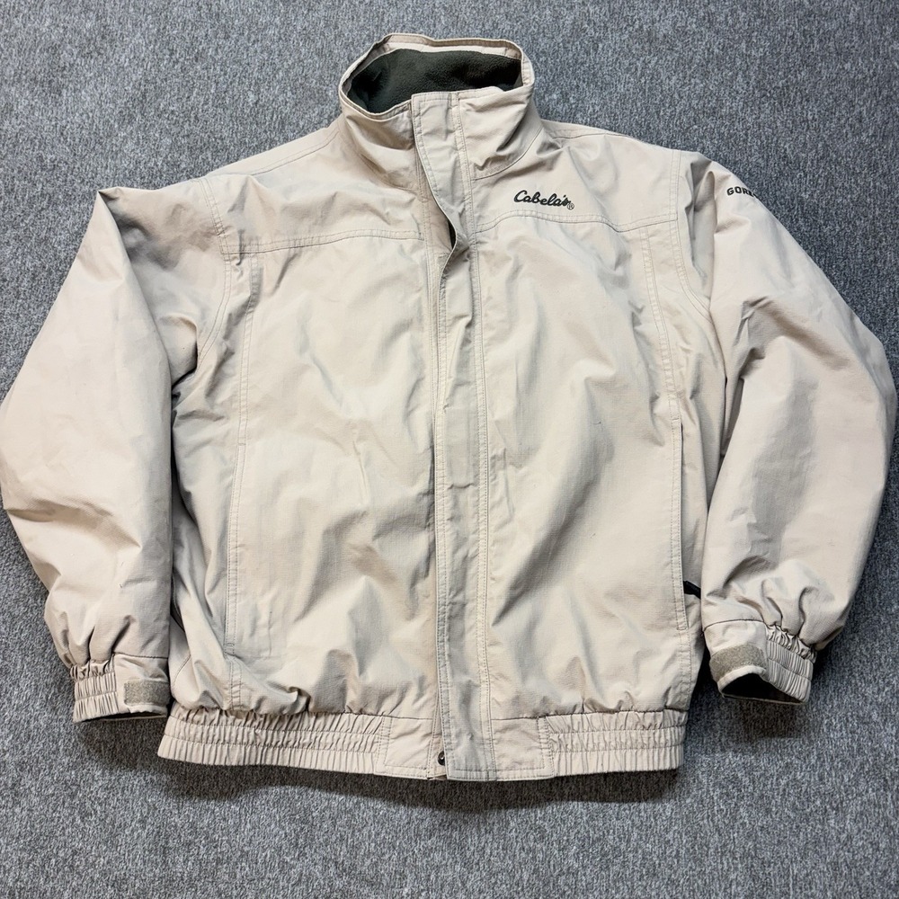 VTG Cabelas Gore-Tex Bomber Jacket Tan Fleece Lined Men's Medium Waterproof
